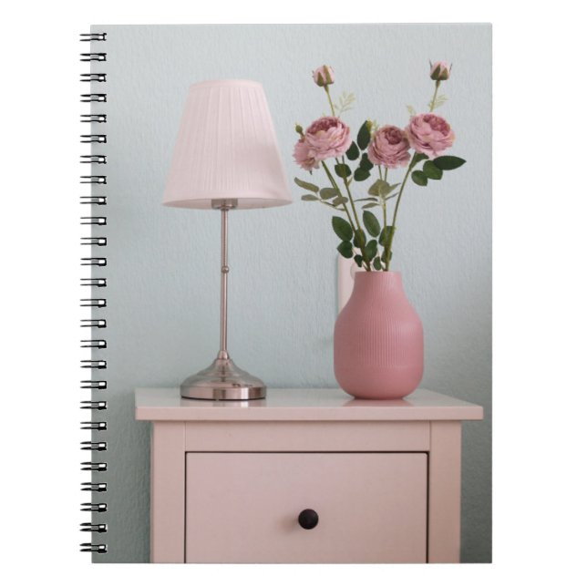 Flowers | Pale Pink Roses on Nightstand Notebook (Front)
