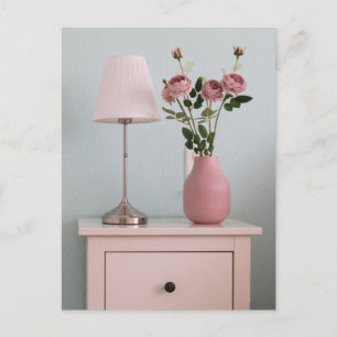 Flowers   Pale Pink Roses on Nightstand Postcard
