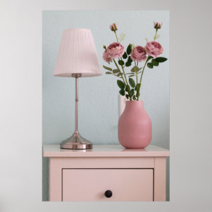 Flowers   Pale Pink Roses on Nightstand Poster
