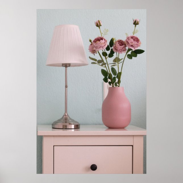 Flowers | Pale Pink Roses on Nightstand Poster (Front)