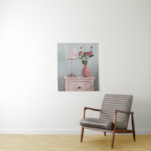 Flowers   Pale Pink Roses on Nightstand Tapestry