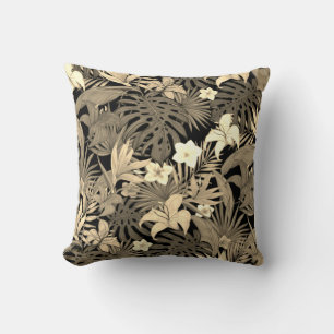Flowers & Palm Leaves in Beige Shades Throw Pillow