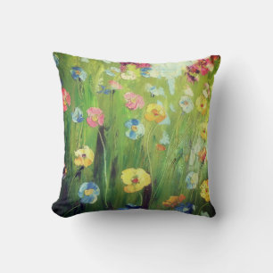 Flowers Pansies Poppies Multicolored Cushion