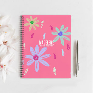 Flowers Pastel Name Monogram Pink Recipe Notebook