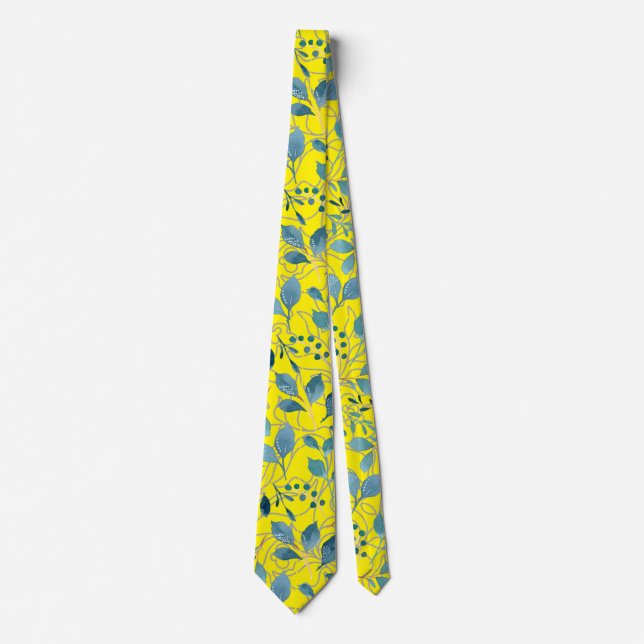 Flowers pattern 21.w B Yellow BG Tie (Front)