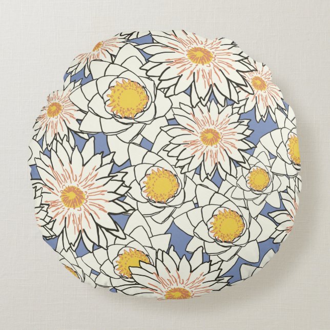 Flowers pattern lotus lily round cushion (Front)