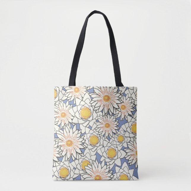 Flowers pattern lotus lily tote bag (Front)