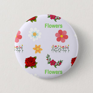 Flowers pattern on gray 6 cm round badge
