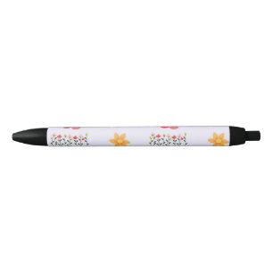 Flowers pattern on grey black ink pen