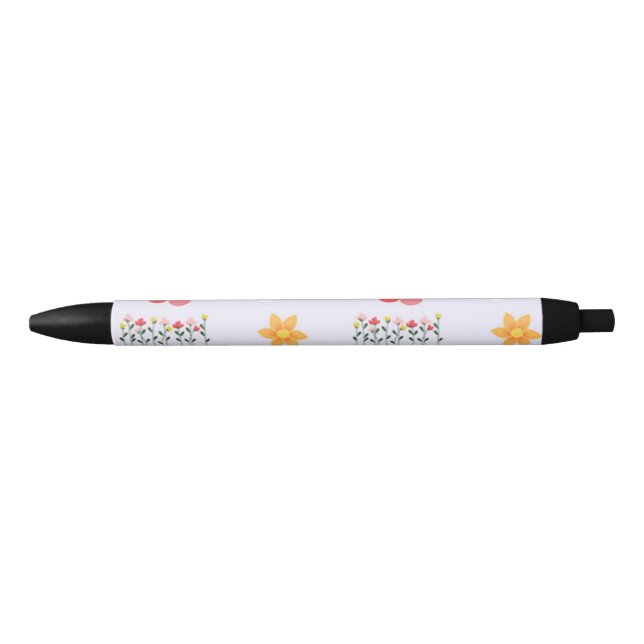 Flowers pattern on grey black ink pen (Front)