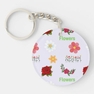 Flowers pattern on grey key ring