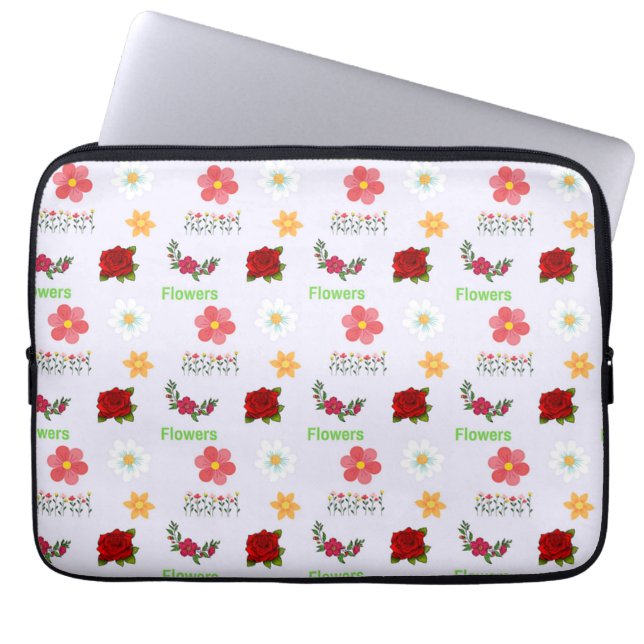 Flowers pattern on grey laptop sleeve (Front)