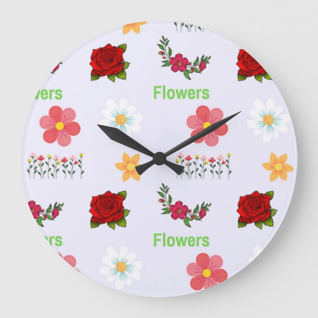 Flowers pattern on grey large clock (Front)