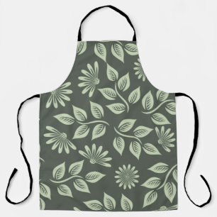 Flowers pattern spring green apron