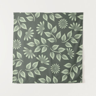 Flowers pattern spring green tapestry