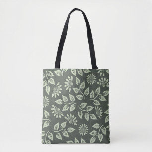 Flowers pattern spring green tote bag