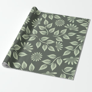 Flowers pattern spring green wrapping paper