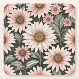 flowers pattern square paper coaster