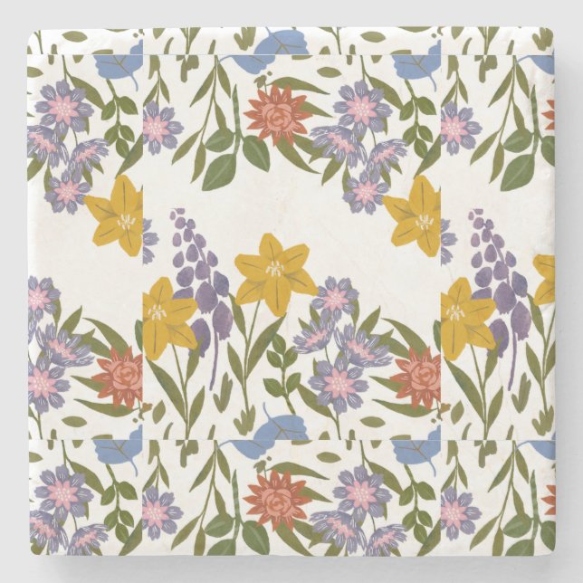 Flowers Pattern Stone Coaster (Front)