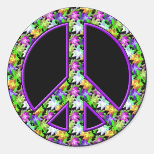 FLOWERS PEACE SIGN CLASSIC ROUND STICKER