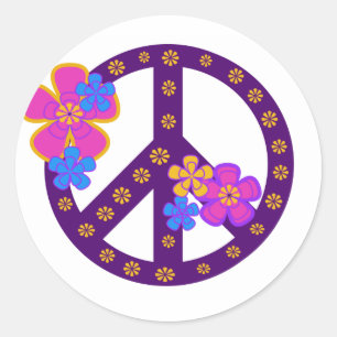 Flowers Peace Symbol Classic Round Sticker