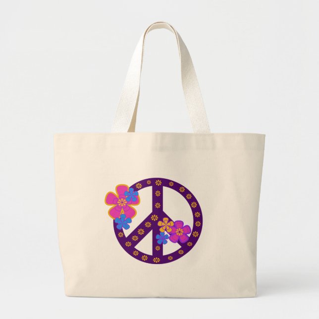 Flowers Peace Symbol Large Tote Bag (Front)