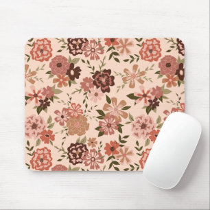 Flowers Peach Brown Botanical Pattern Mouse Pad