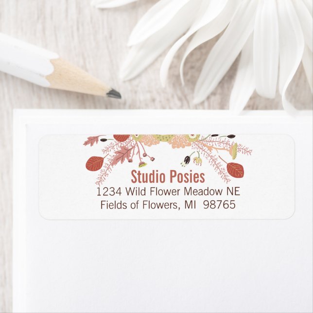 Flowers Peach Green Botanical Personalize Return Address Label (Insitu)