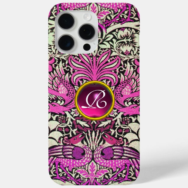 FLOWERS,PEACOCKS AND DRAGONS GEM STONE MONOGRAM Case-Mate iPhone CASE (Back)