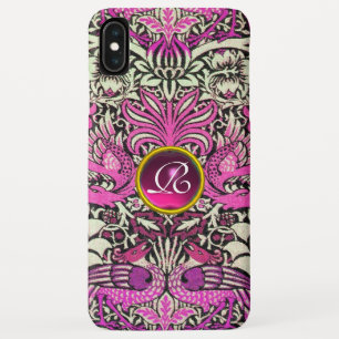 FLOWERS,PEACOCKS AND DRAGONS GEM STONE MONOGRAM iPhone XS MAX CASE