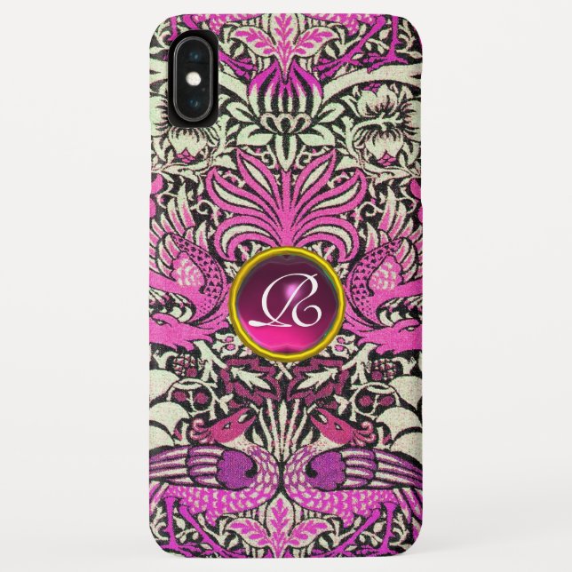 FLOWERS,PEACOCKS AND DRAGONS GEM STONE MONOGRAM Case-Mate iPhone CASE (Back)