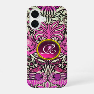 FLOWERS,PEACOCKS AND DRAGONS GEM STONE MONOGRAM iPhone 16 CASE