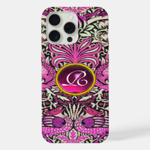 FLOWERS,PEACOCKS AND DRAGONS GEM STONE MONOGRAM iPhone 15 PRO MAX CASE