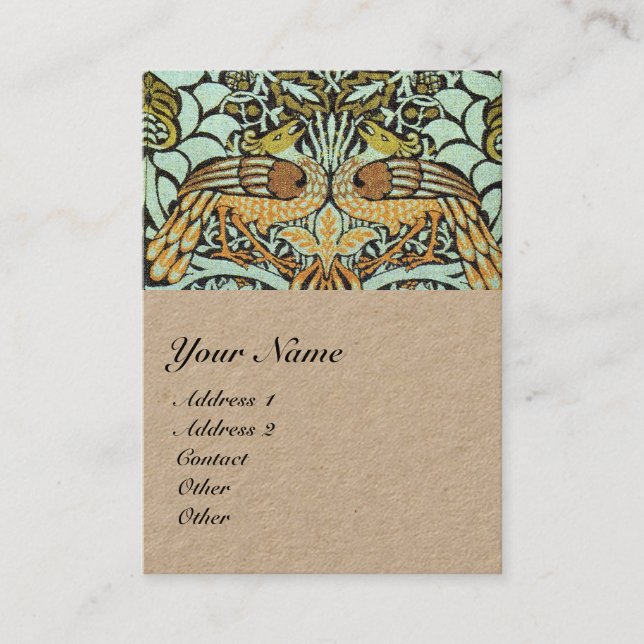 FLOWERS,PEACOCKS AND DRAGONS MONOGRAM Kraft Business Card (Front)