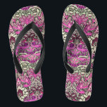 FLOWERS,PEACOCKS AND DRAGONS ,Pink BLack White Thongs<br><div class="desc">Colourful, elegant and classic floral design with swirls,  peacock, bird and dragon figures in pink, black white fuchsia violet purple colours re elaborated from vintage textile fabric</div>