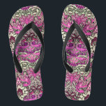 FLOWERS,PEACOCKS AND DRAGONS ,Pink BLack White Thongs<br><div class="desc">Colourful, elegant and classic floral design with swirls,  peacock, bird and dragon figures in pink, black white fuchsia violet purple colours re elaborated from vintage textile fabric</div>