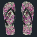 FLOWERS,PEACOCKS AND DRAGONS ,Pink BLack White Thongs<br><div class="desc">Colourful, elegant and classic floral design with swirls,  peacock, bird and dragon figures in pink, black white fuchsia violet purple colours re elaborated from vintage textile fabric</div>
