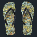FLOWERS,PEACOCKS AND DRAGONS ,Yellow Black White Thongs<br><div class="desc">Colourful, elegant and classic floral design with swirls,  peacock, bird and dragon figures in yellow, black white grey colours re elaborated from vintage textile fabric.</div>