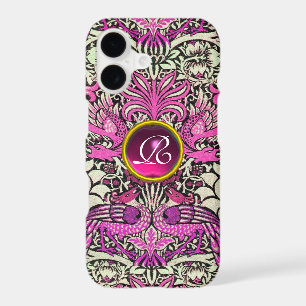 FLOWERS,PEACOCKS, DRAGONS, PINK GEM STONE MONOGRAM