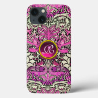 FLOWERS,PEACOCKS, DRAGONS, PINK GEM STONE MONOGRAM