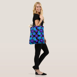 Flowers Pearls Donuts Turquoise Blue Purple Black Tote Bag