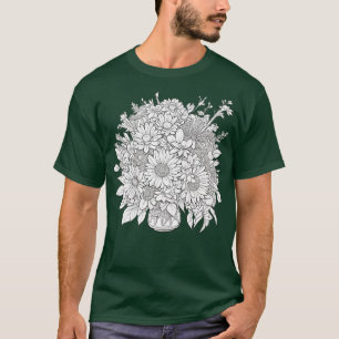 flowers Peonies in a vase colouring page 1 T-Shirt