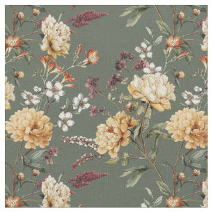 Flowers peony rose Bloom Green Fabric