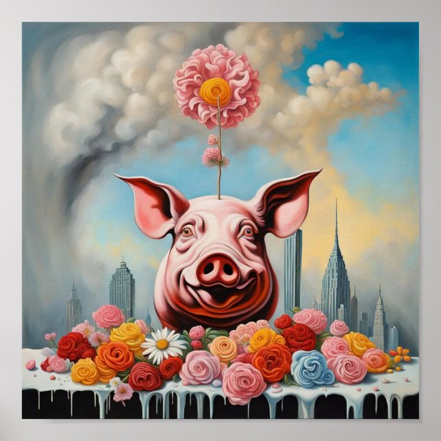 Flowers & Pig Wall Art (Front)