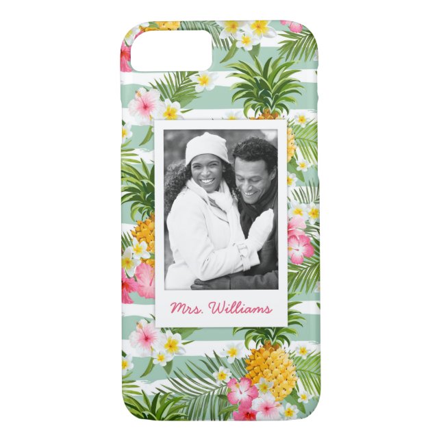 Flowers & Pineapple | Add Your Photo & Name Case-Mate iPhone Case (Back)