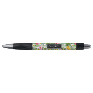 Flowers & Pineapple Teal Stripes Add Your Name