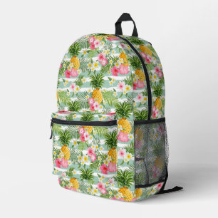 Flowers & Pineapple Teal Stripes Printed Backpack
