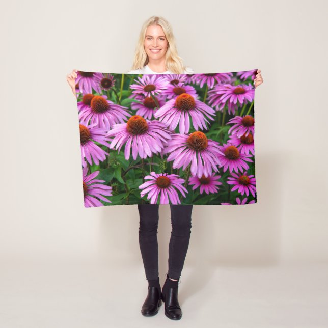 Flowers | Pink Coneflower Garden Fleece Blanket (In Situ)