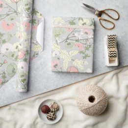 Flowers Pink Green Botanical Pattern Wrapping Paper