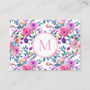 Flowers Pink Purple Monogram Watercolor Business Card